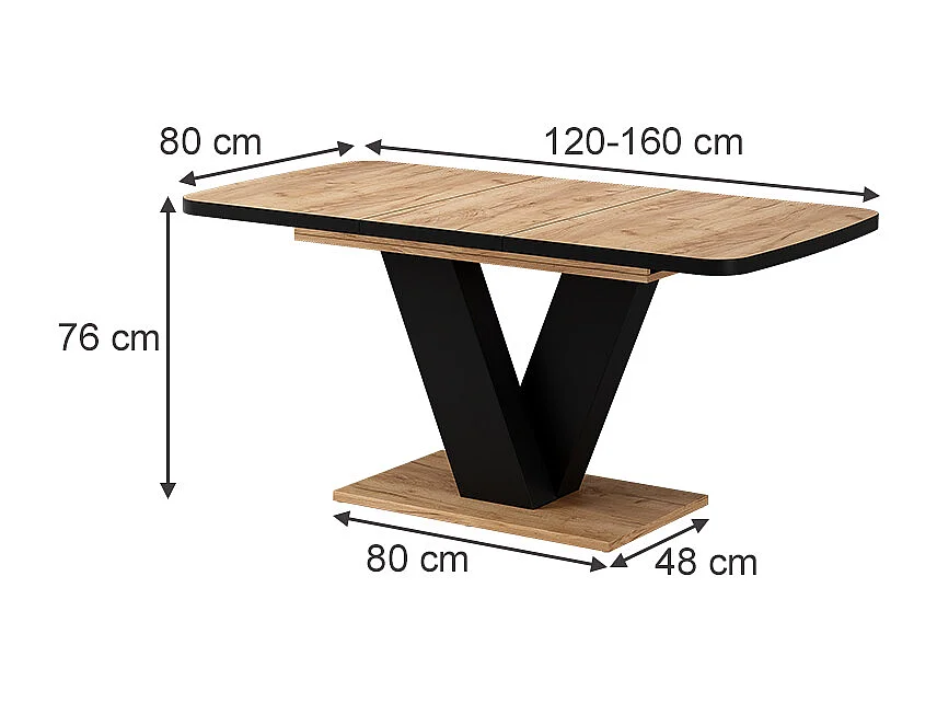 Spisebord sort/gyldent egetræ 120x80x77.4 fenaro