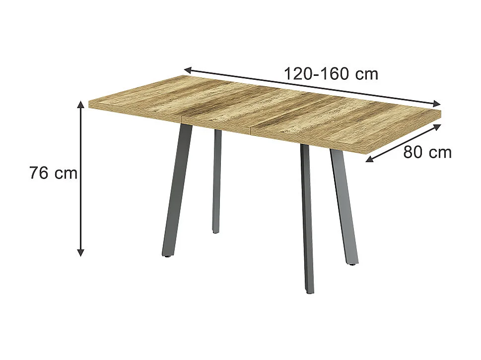 Spisebord rustik eg/grå 160x80x76 tisko