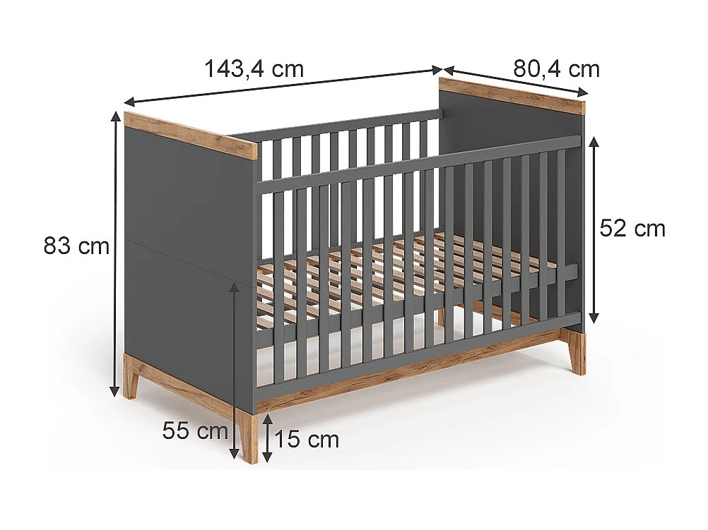 Lit bébé gris/artisan 144.1x79.7x98.4 malia