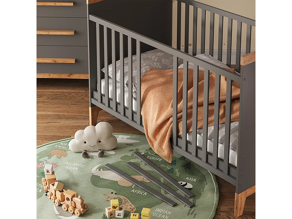 Lit bébé gris/artisan 144.1x79.7x98.4 malia