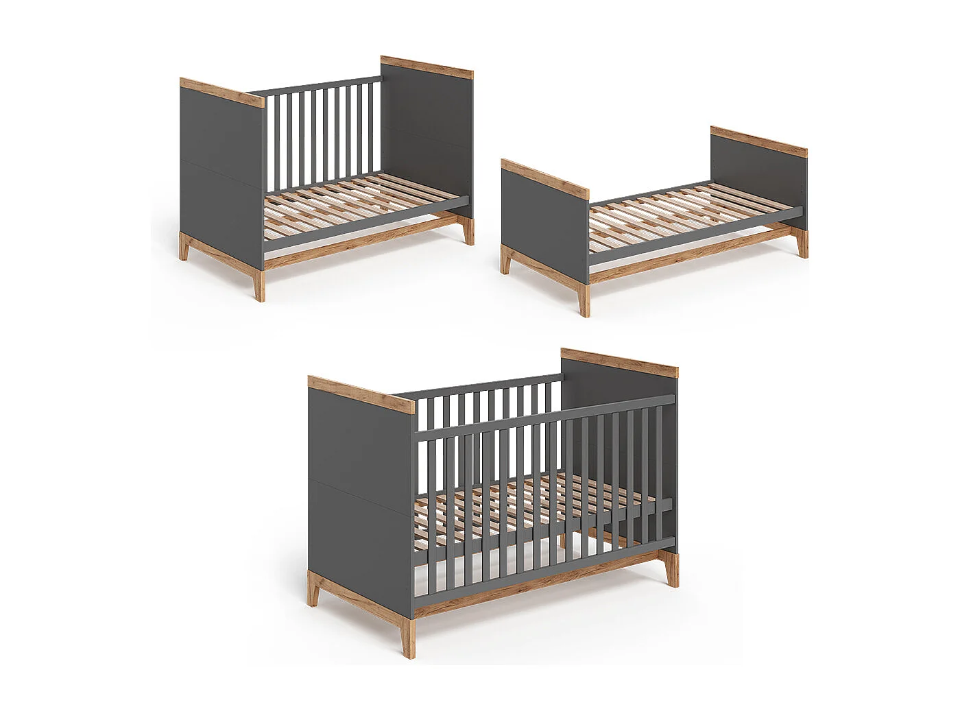 Lit bébé gris/artisan 144.1x79.7x98.4 malia