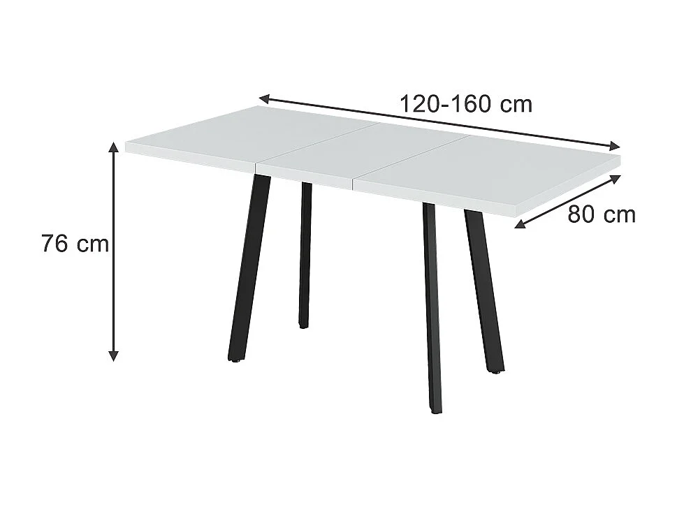 Table de salle à manger blanc/noir 160x80x76 tisko