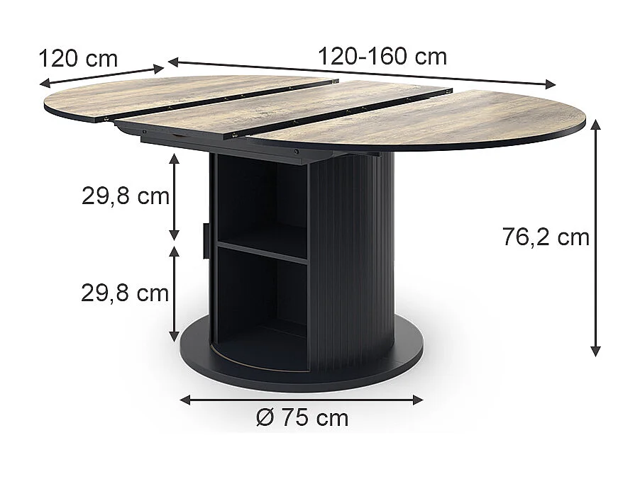 Table de salle à manger chêne rustique/noir 160x0x76.2 tavero