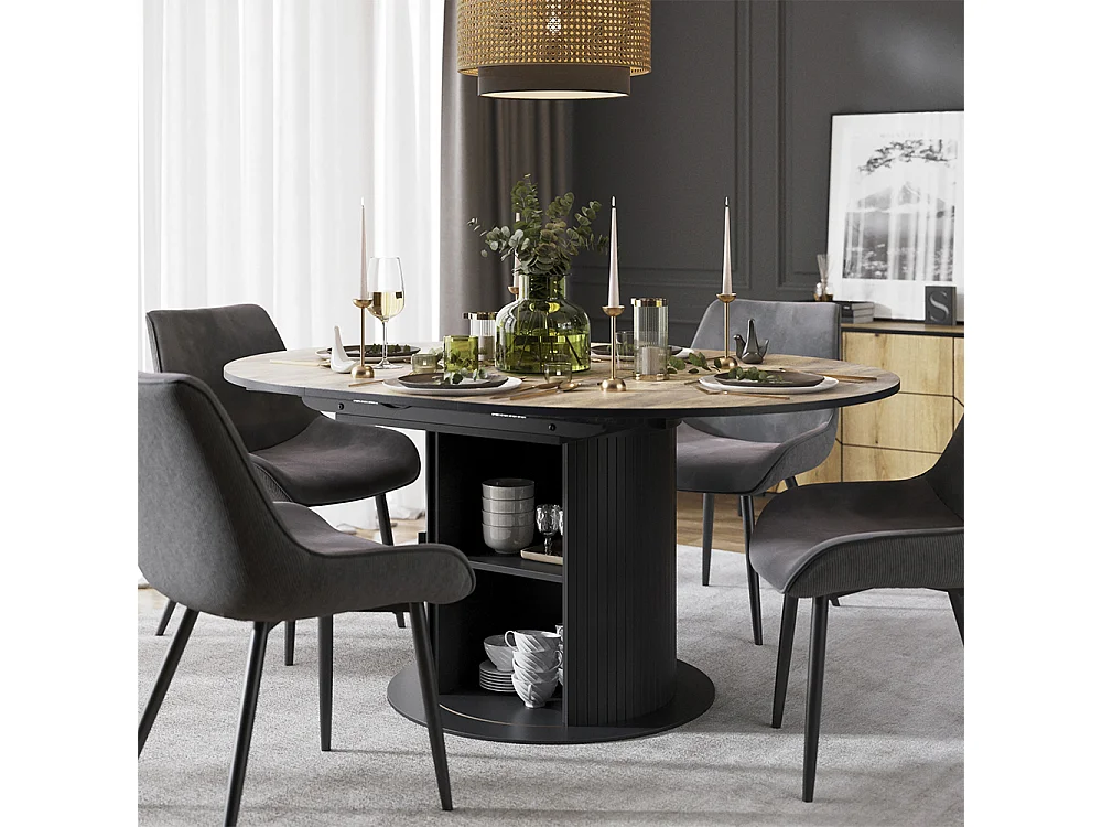 Dining table rustic oak/black 120x120x76.2 tavero