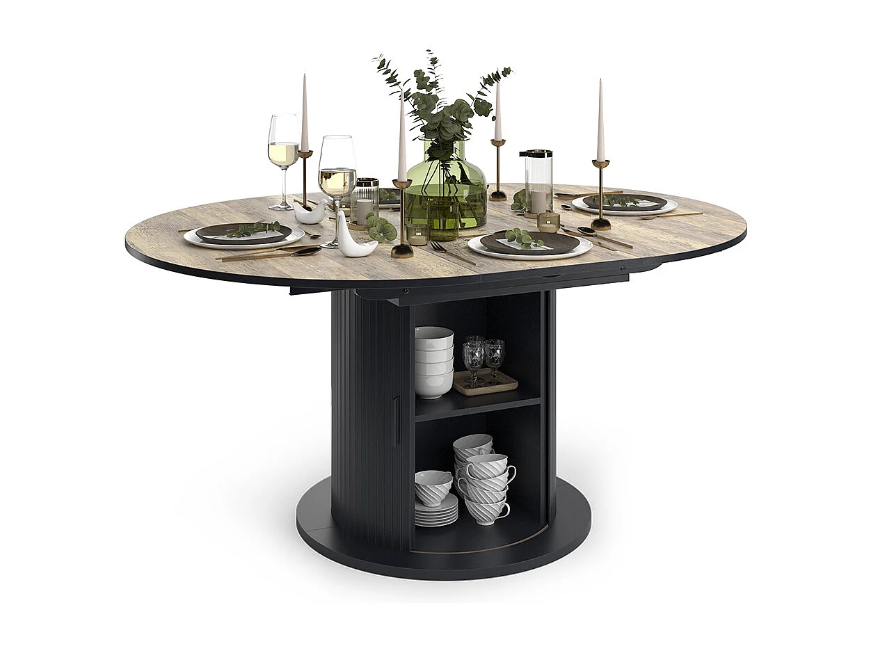 Dining table rustic oak/black 120x120x76.2 tavero