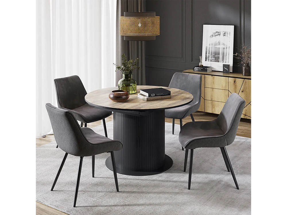 Dining table rustic oak/black 120x120x76.2 tavero