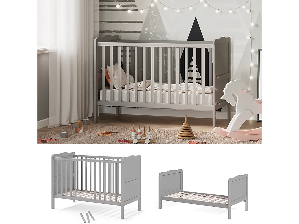 Lit bébé gris 124x65x87 tobi