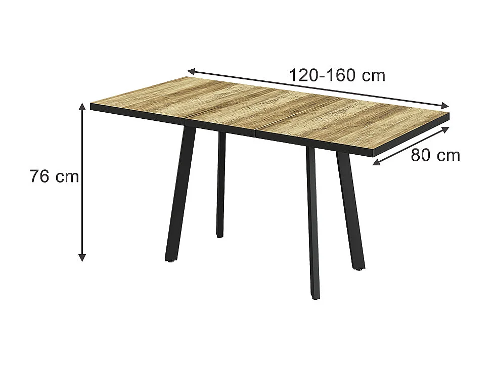 Spisebord rustik eg/sort 160x80x76 tisko