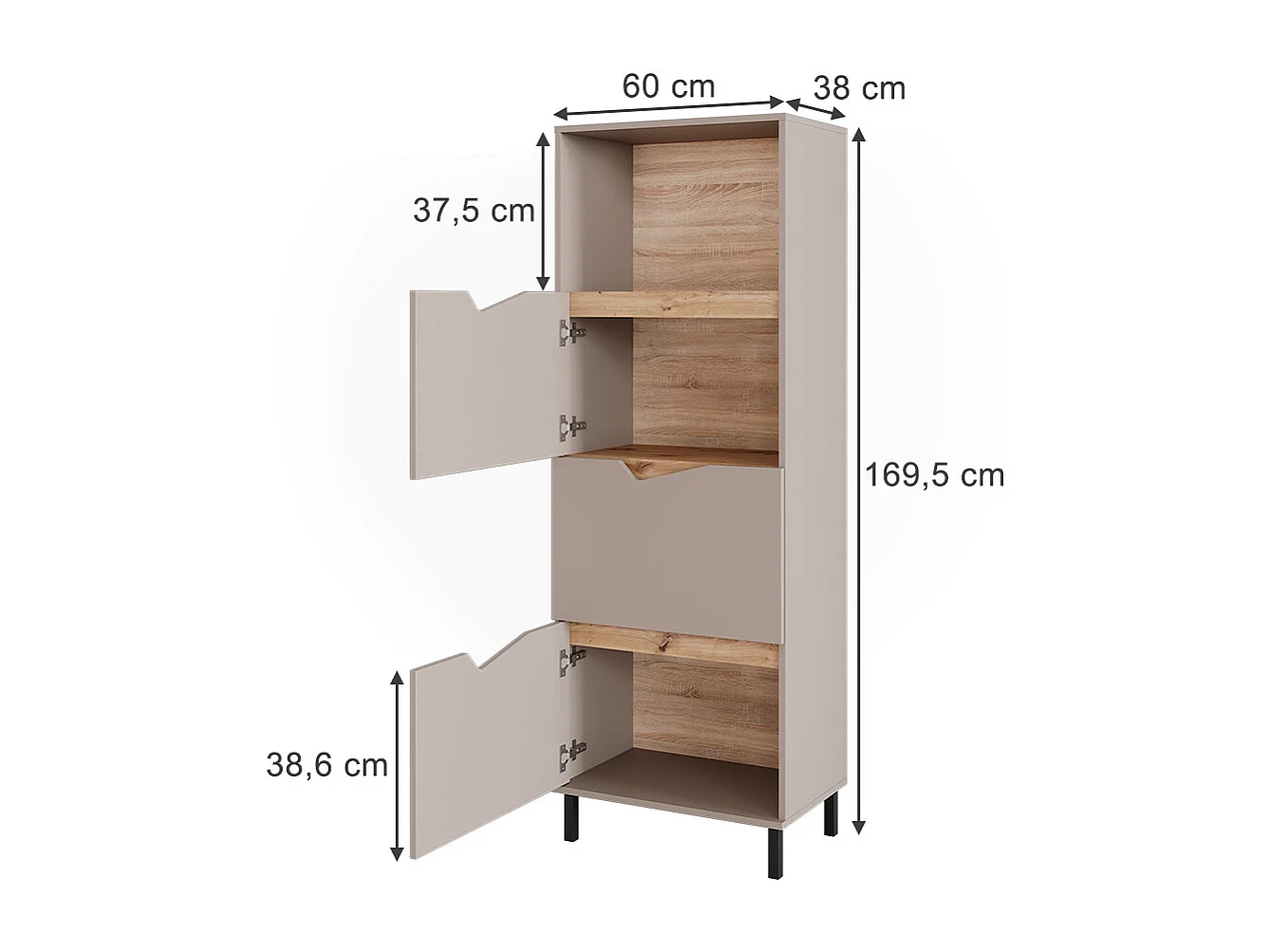 Kommode grau 60x38x169.5 marelle