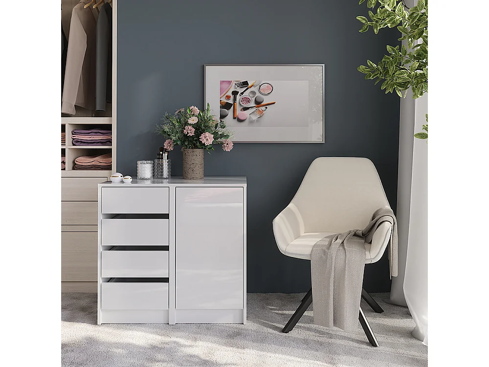 Commode avec tiroirs blanc/blanc brillant 80.2x50.1x76 sherry