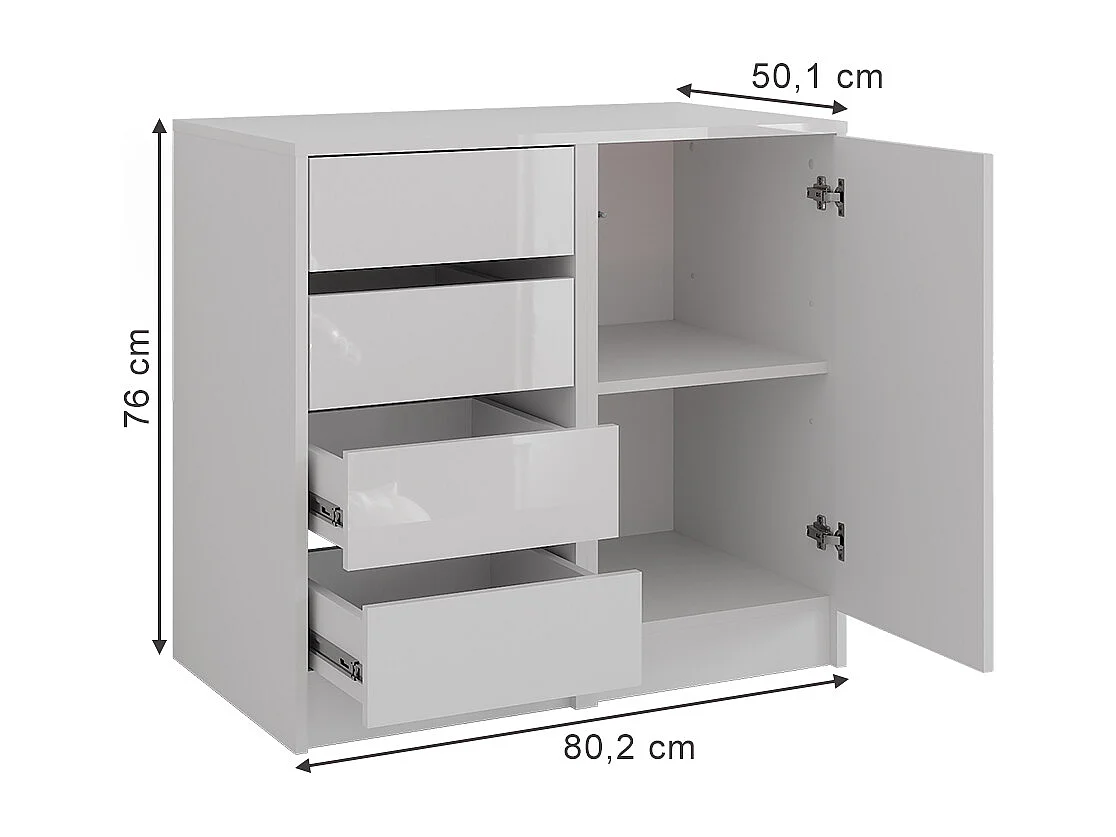 Commode avec tiroirs blanc/blanc brillant 80.2x50.1x76 sherry