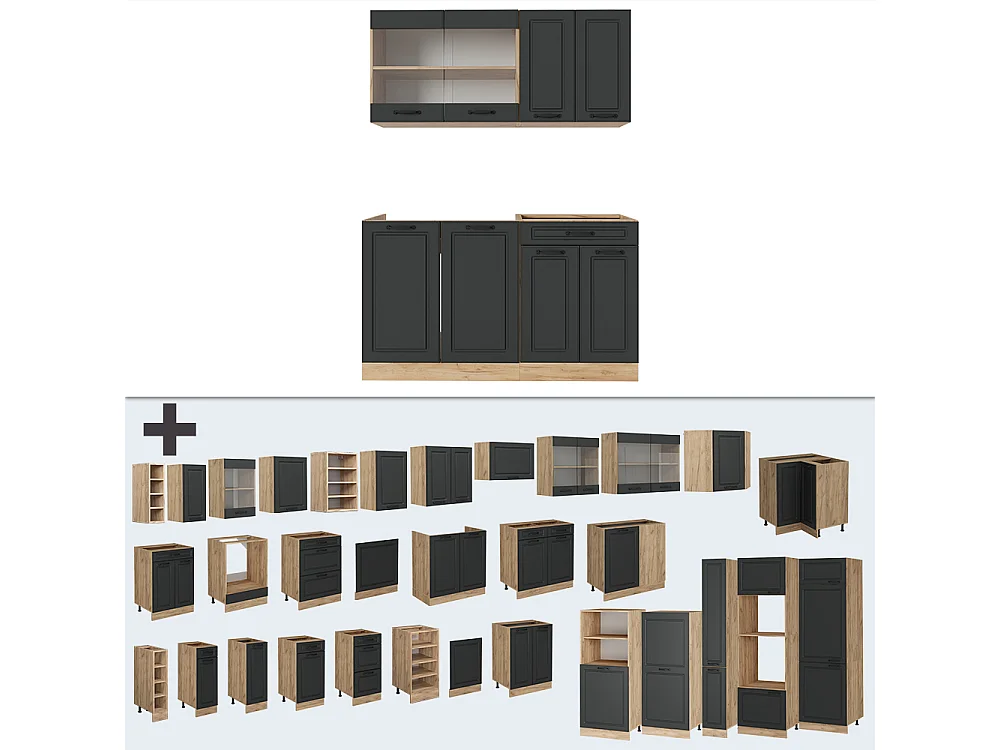 Single kitchen anthracite country house/golden oak 140x60x81.6 r-line