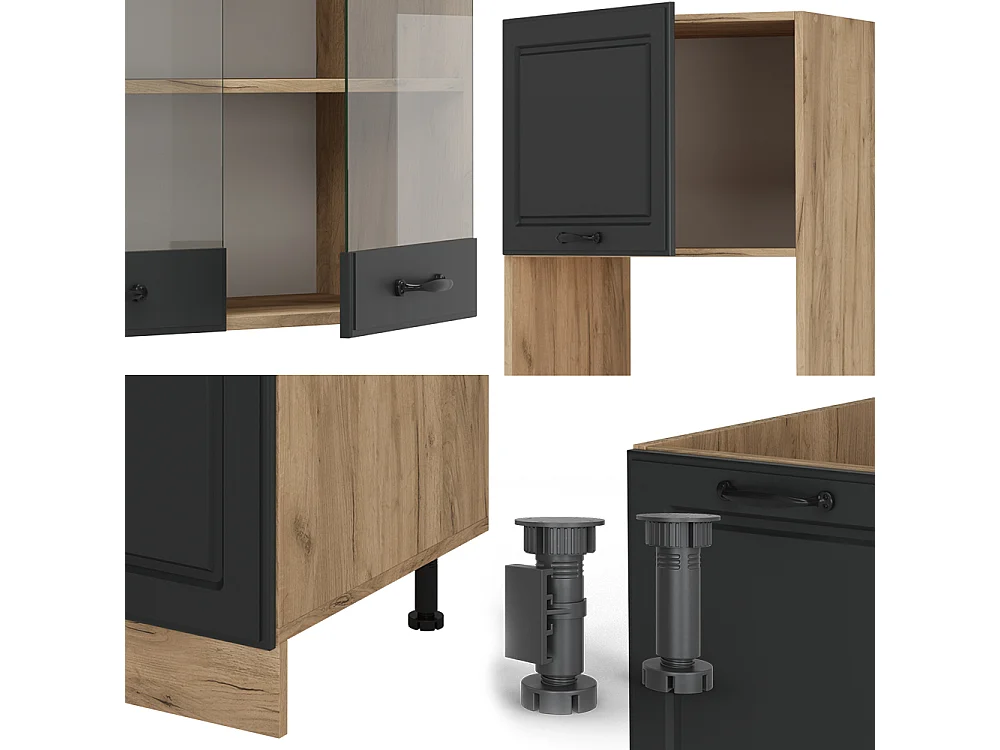 Cuisine en angle anthracite campagne/chêne doré 247x46x81.6 r-line