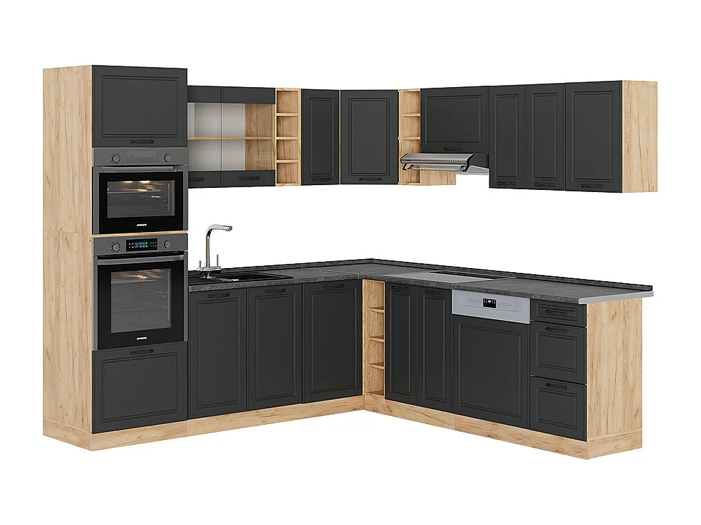 Cuisine en angle anthracite campagne/chêne doré 247x46x81.6 r-line