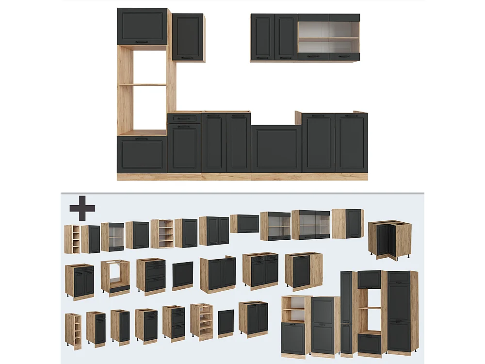 Aneks kuchenny antracytowy dom wiejski/złoty dąb 300x46x81.6 r-line