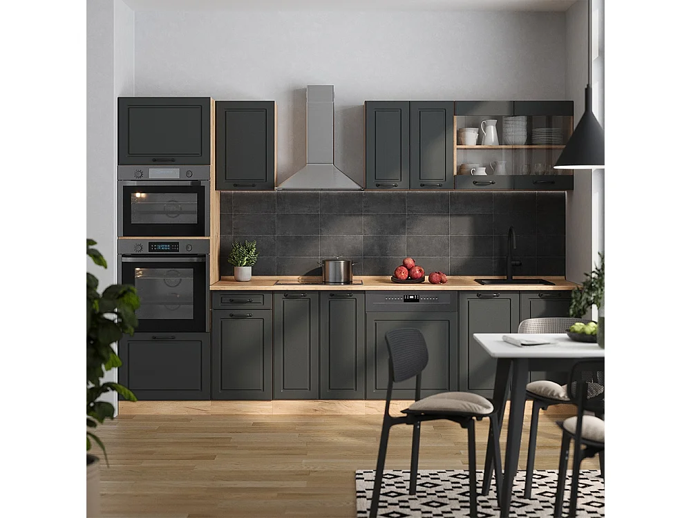 Cuisine anthracite campagne/chêne doré 300x46x81.6 r-line