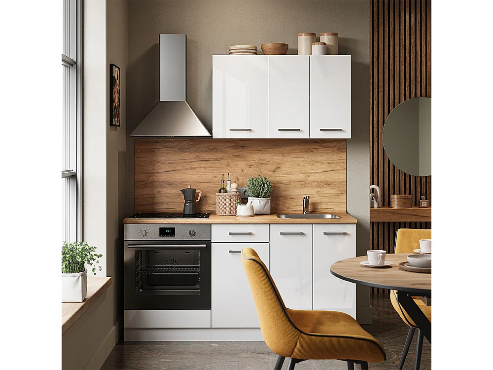 Single kitchen white high gloss / white 160x46x81.6 r-line