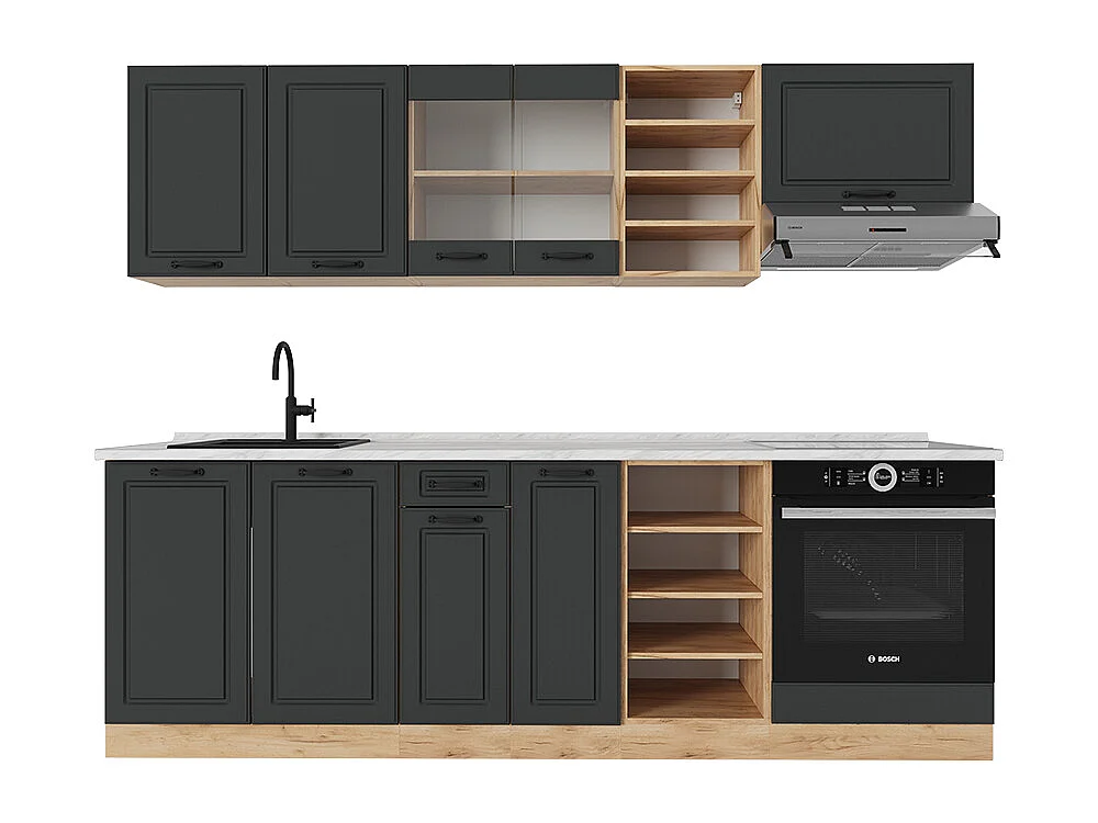 Cuisine anthracite campagne/chêne doré 240x60x81.6 r-line