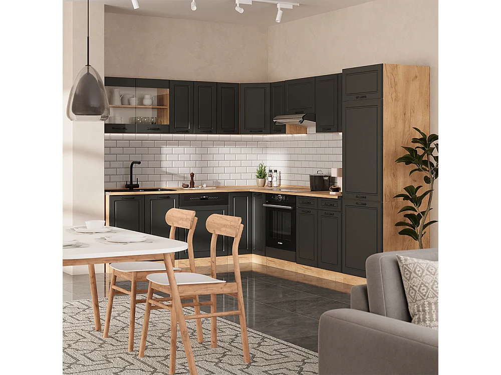 Cuisine en angle anthracite campagne/chêne doré 287x60x81.6 r-line