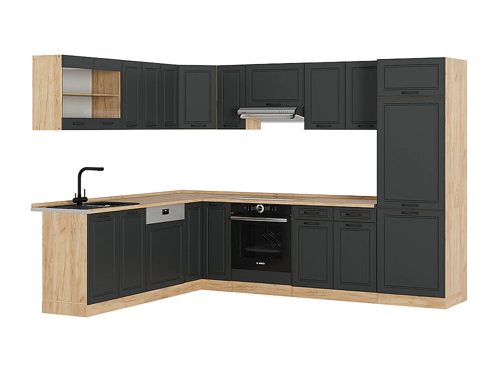 Corner kitchen anthracite country house/golden oak 287x60x81.6 r-line