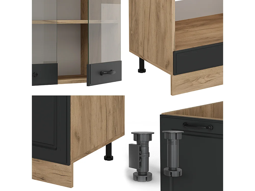 Corner kitchen anthracite country house/golden oak 287x60x81.6 r-line