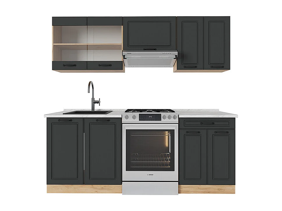 Cuisine anthracite campagne/chêne doré 200x60x81.6 r-line