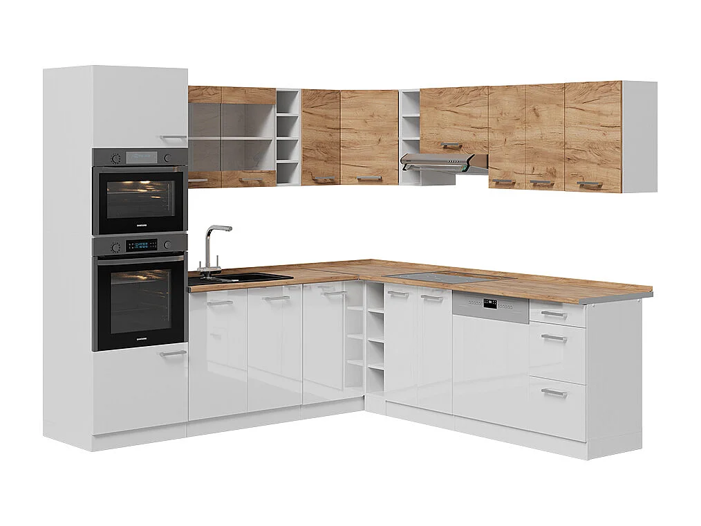 Cuisine en angle chêne doré/blanc 247x60x81.6 r-line