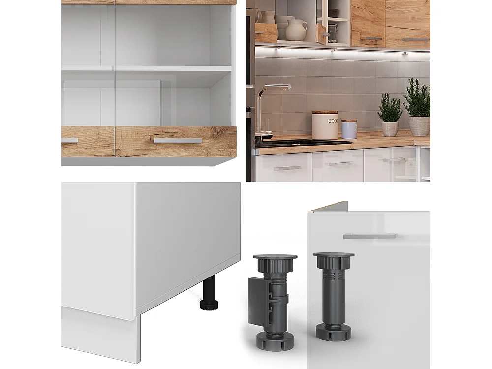 Cuisine en angle chêne doré/blanc 247x60x81.6 r-line