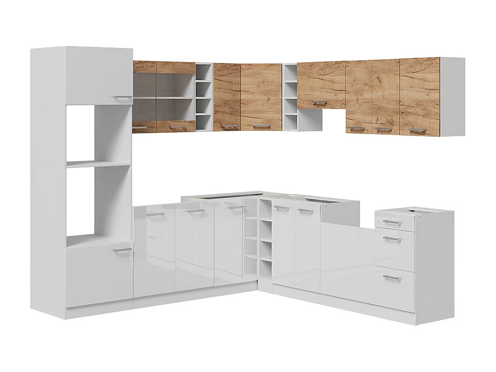 Cuisine en angle chêne doré/blanc 247x60x81.6 r-line