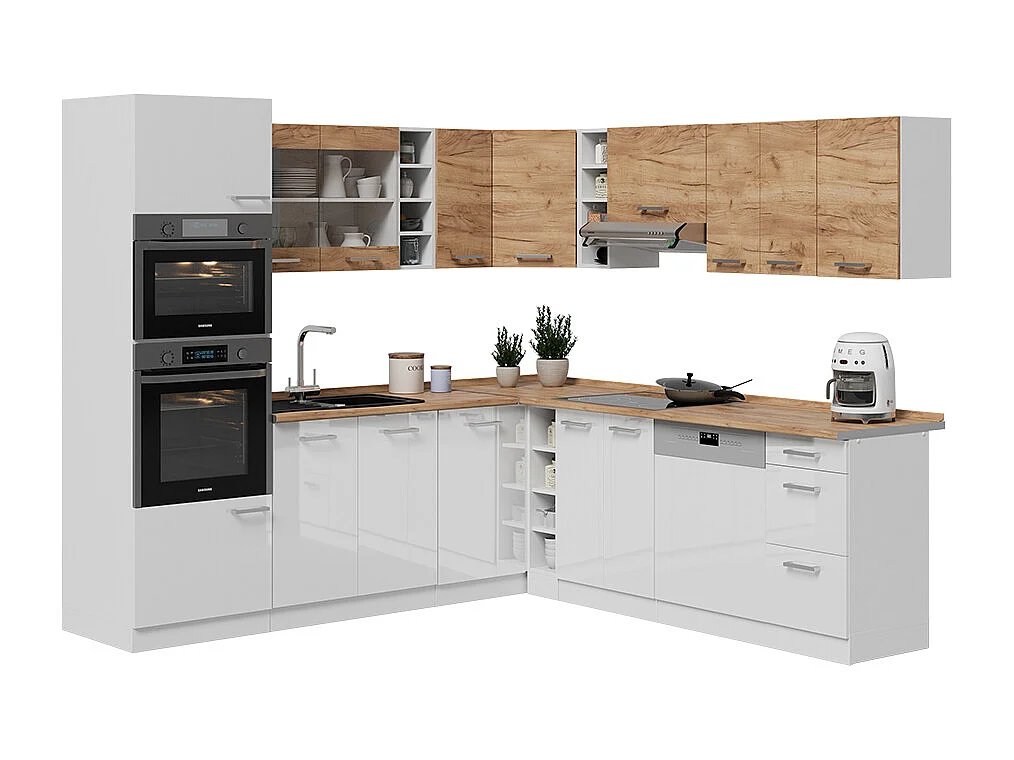 Cuisine en angle chêne doré/blanc 247x60x81.6 r-line