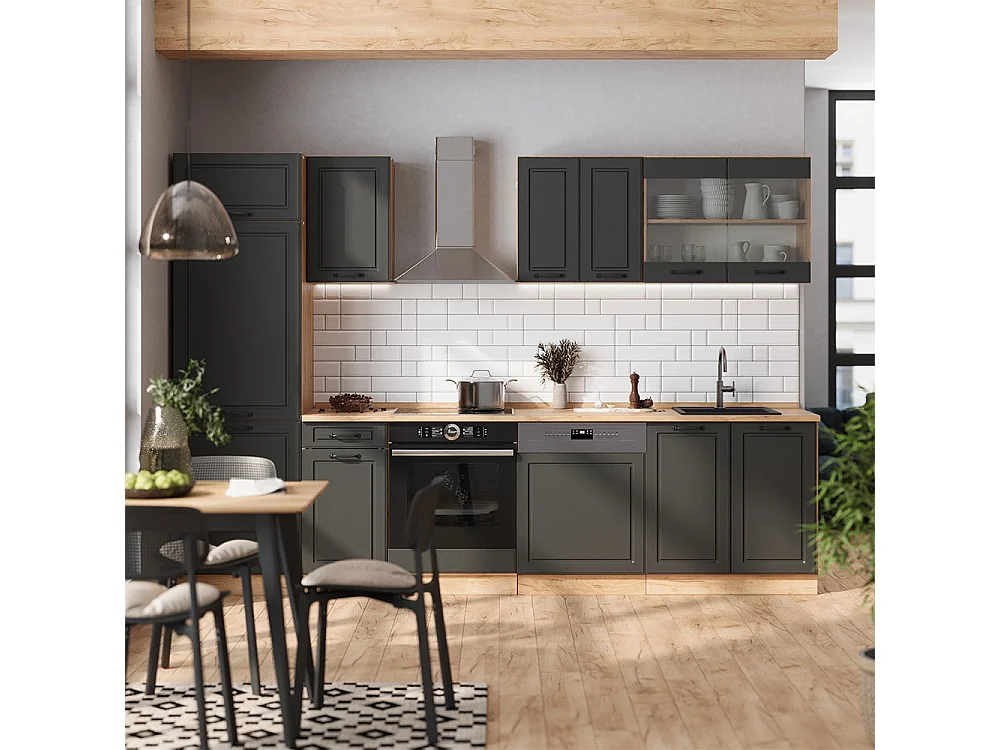 Cuisine anthracite campagne/chêne doré 300x60x81.6 r-line