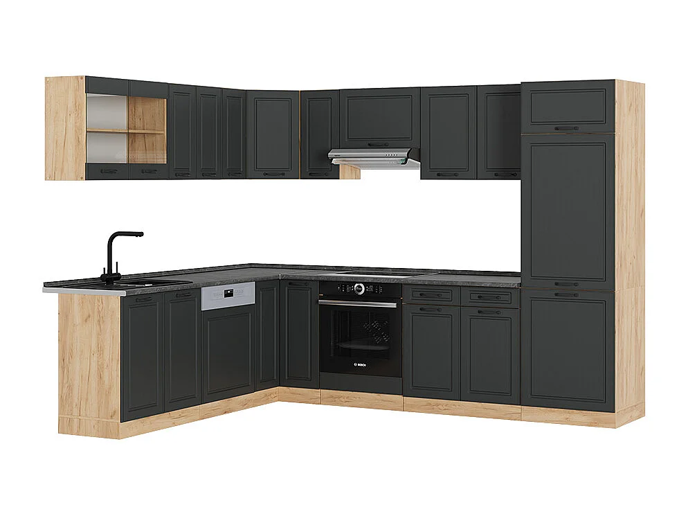 Cuisine en angle anthracite campagne/chêne doré 287x46x81.6 r-line