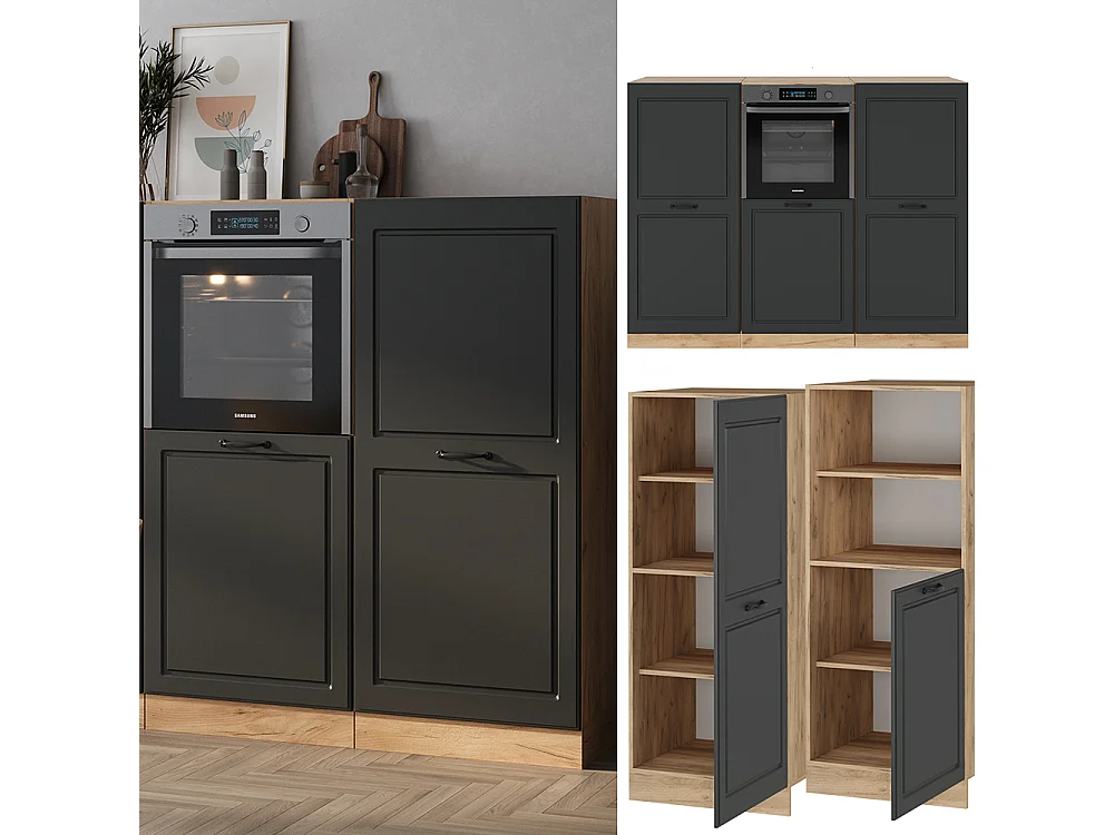 Blok kuchenny antracytowy dom wiejski/złoty dąb 180x46x81.6 r-line