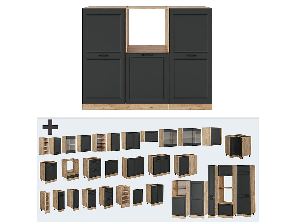 Küchenblock anthrazit landhaus/goldkraft eiche 180x46x81.6 r-line