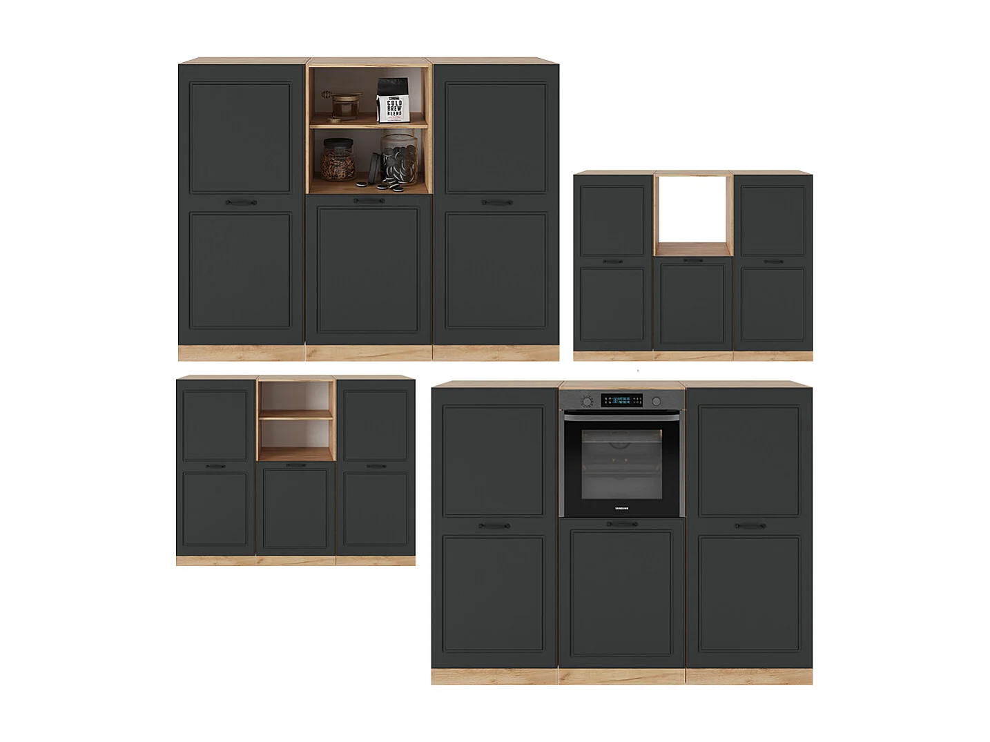 Küchenblock anthrazit landhaus/goldkraft eiche 180x46x81.6 r-line