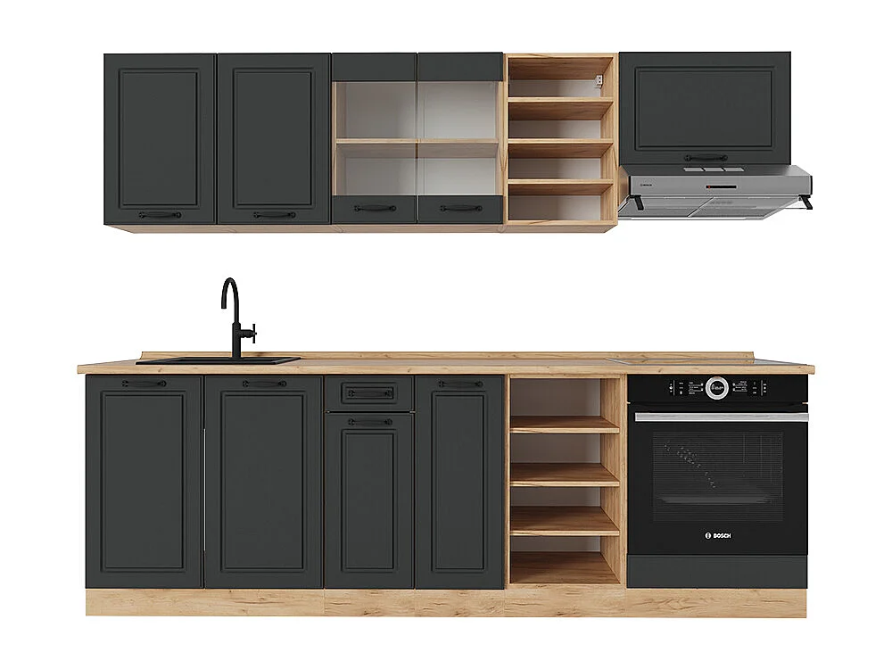 Küchenzeile anthrazit landhaus/goldkraft eiche 240x60x81.6 r-line