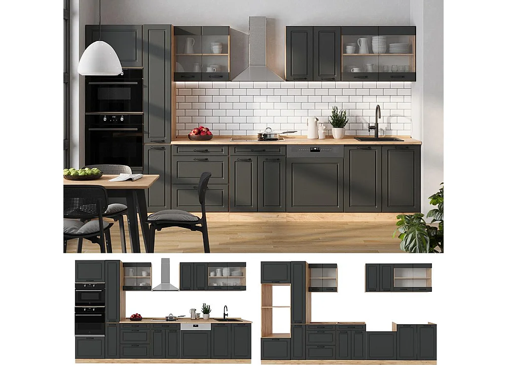 Cuisine complète  anthracite campagne/chêne doré 350x60x81.6 r-line