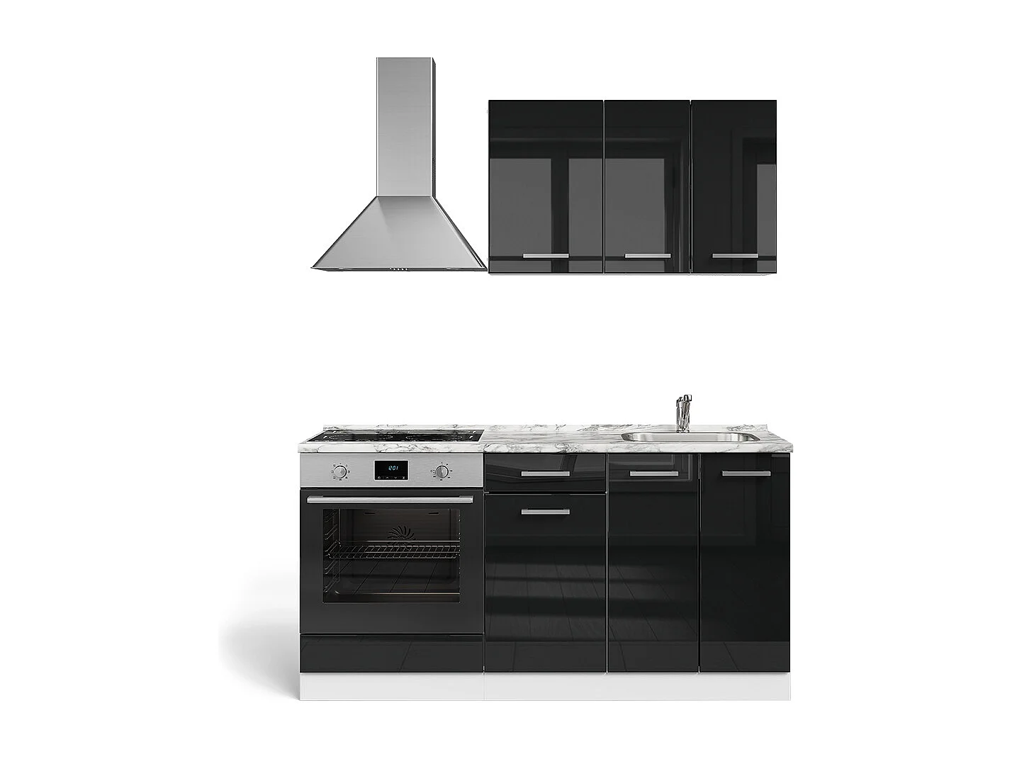 Single kitchen black high gloss/white 160x46x81.6 r-line