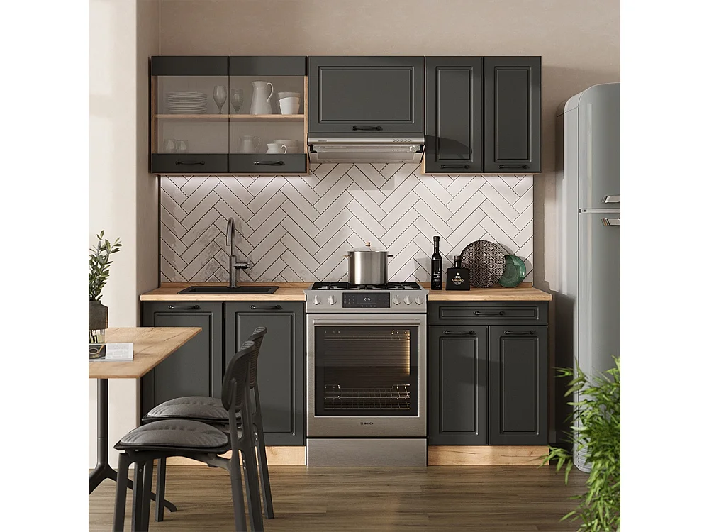 Cuisine anthracite campagne/chêne doré 200x60x81.6 r-line