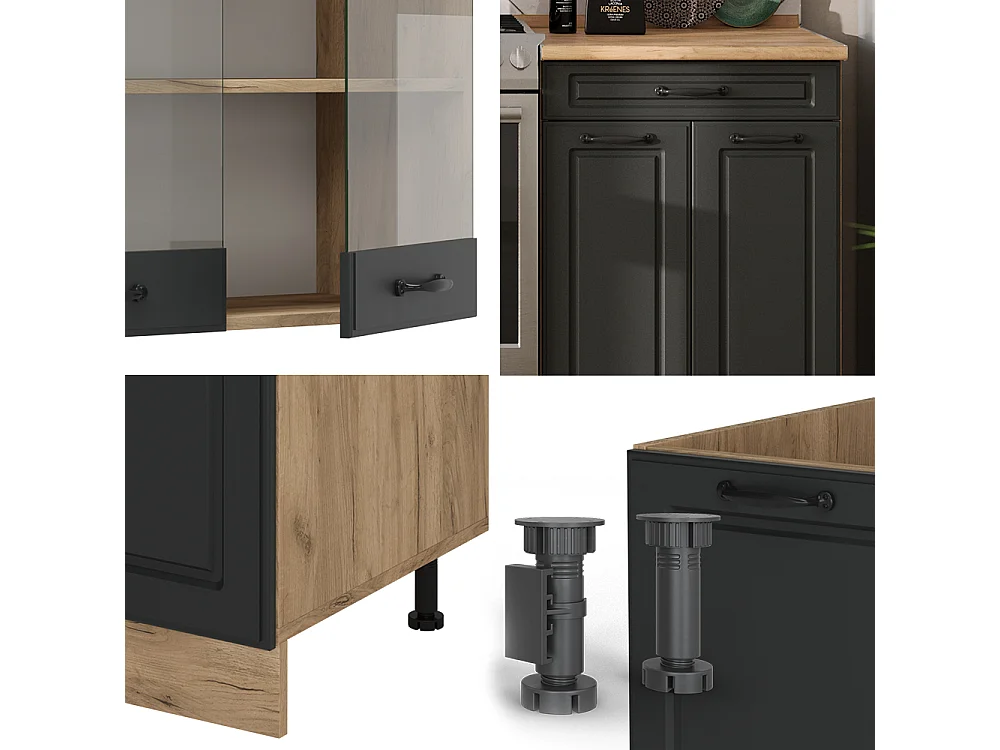 Cuisine anthracite campagne/chêne doré 200x60x81.6 r-line