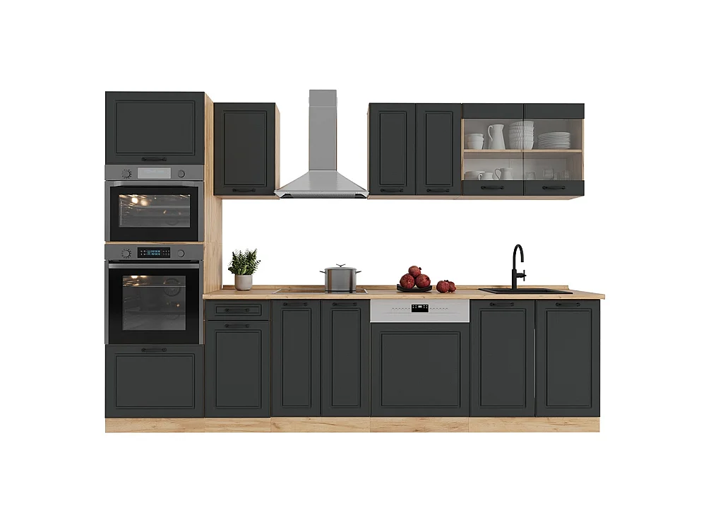 Cuisine anthracite campagne/chêne doré 300x60x81.6 r-line
