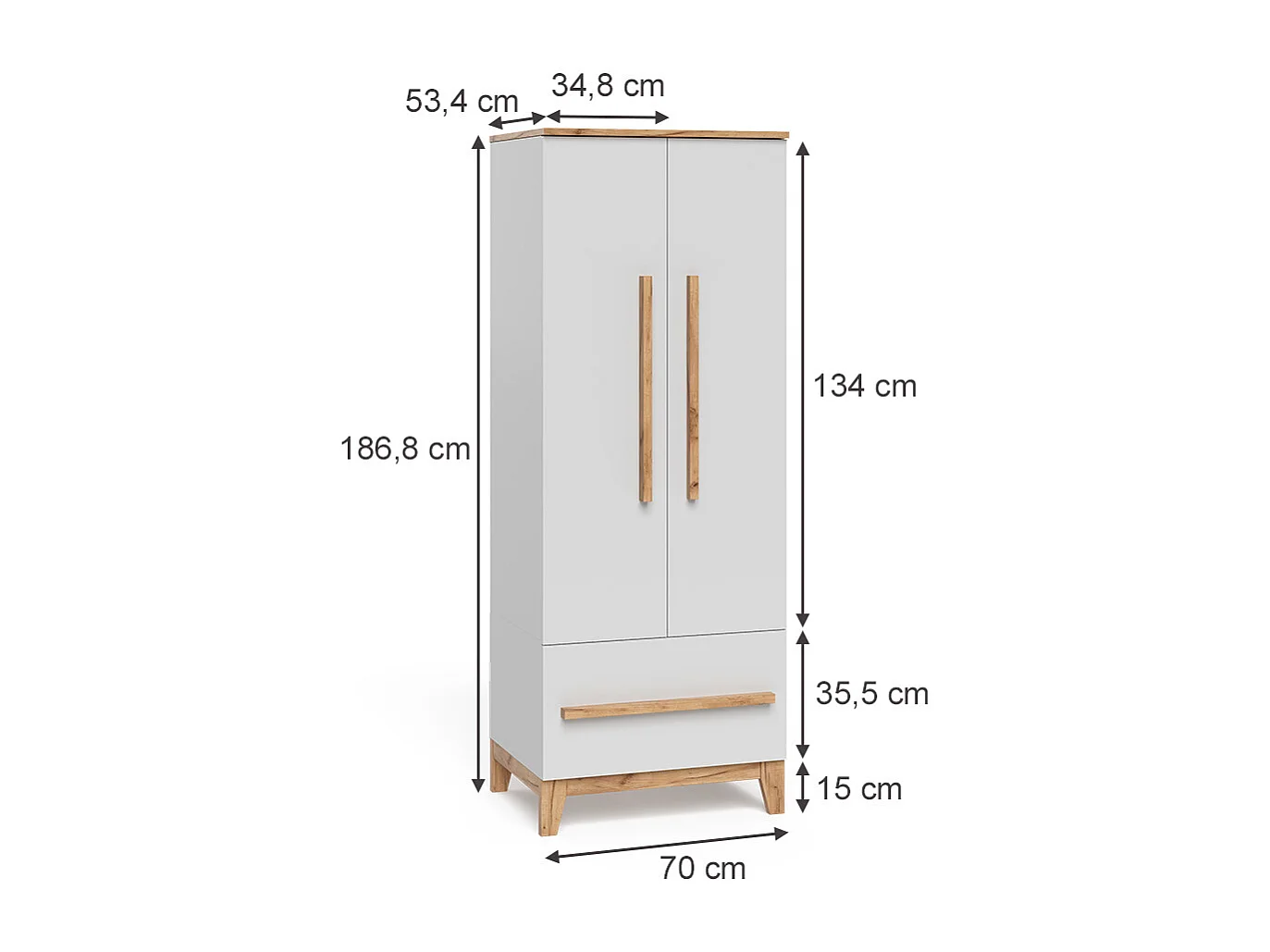 Armoire pour enfants blanc/artisan 70x53.4x186.8 malia