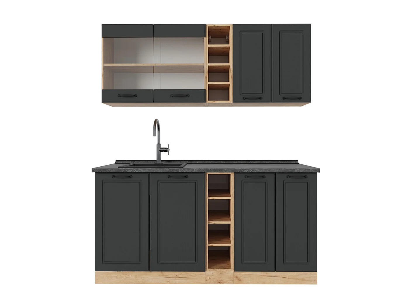 Singleküche anthrazit landhaus/goldkraft eiche 160x60x81.6 r-line