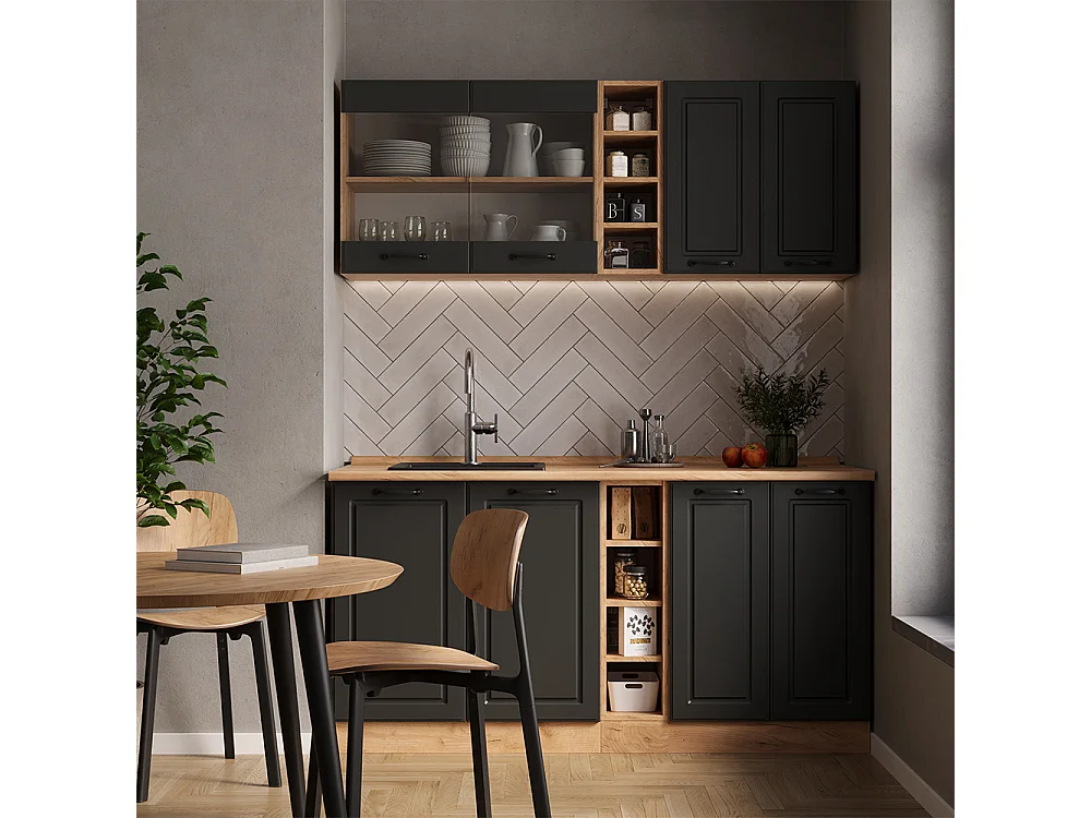 Singlekøkken antracit landhus/gyldent egetræ 160x60x81.6 r-line