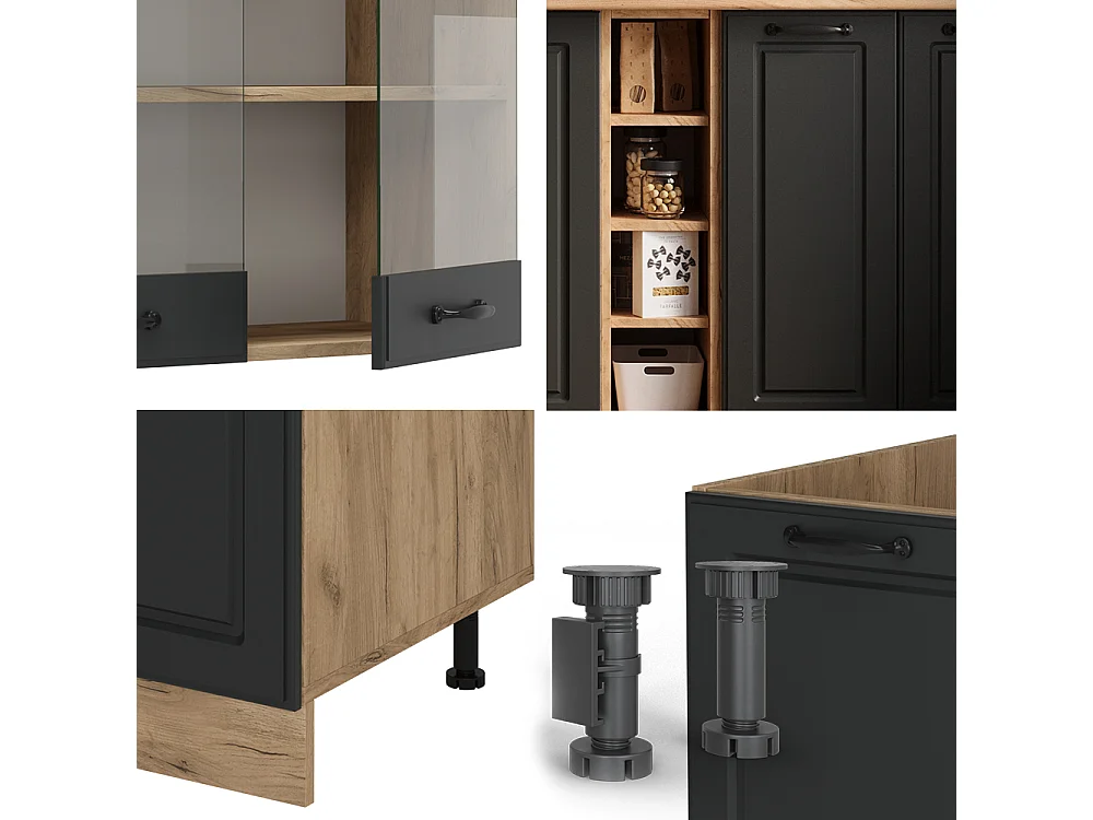 Singlekøkken antracit landhus/gyldent egetræ 160x60x81.6 r-line