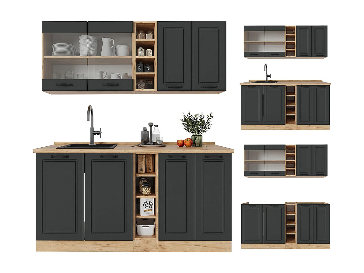 Singlekøkken antracit landhus/gyldent egetræ 160x60x81.6 r-line