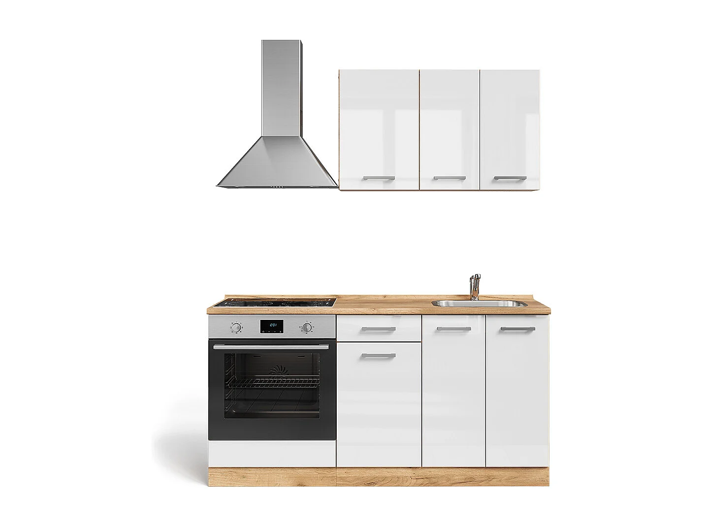 Single kitchen white high gloss/gold power oak 160x46x81.6 r-line