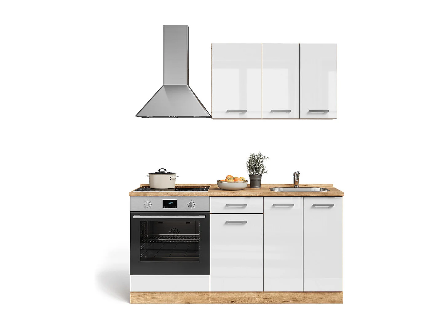 Single kitchen white high gloss/gold power oak 160x46x81.6 r-line