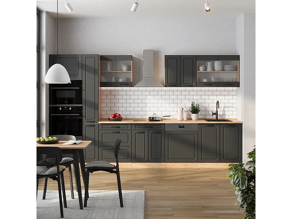 Cuisine complète  anthracite campagne/chêne doré 350x60x81.6 r-line