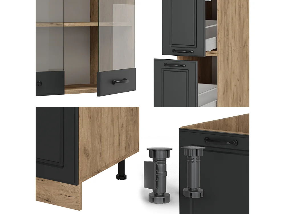 Cuisine complète  anthracite campagne/chêne doré 350x60x81.6 r-line